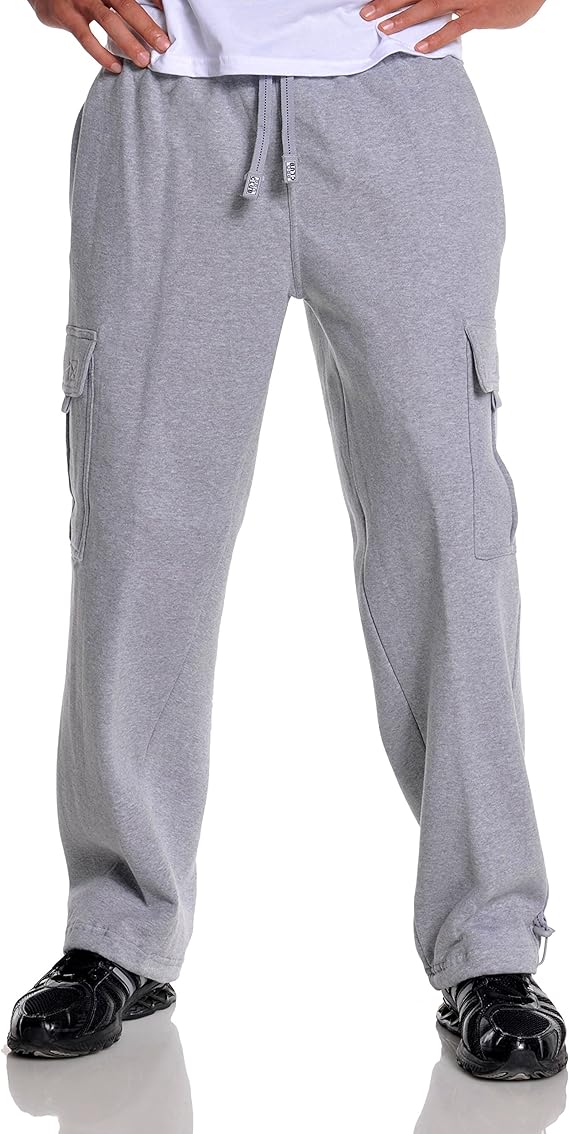 Pro 5 Mens Fleece Cargo Sweatpants,Heather Grey,XL 
