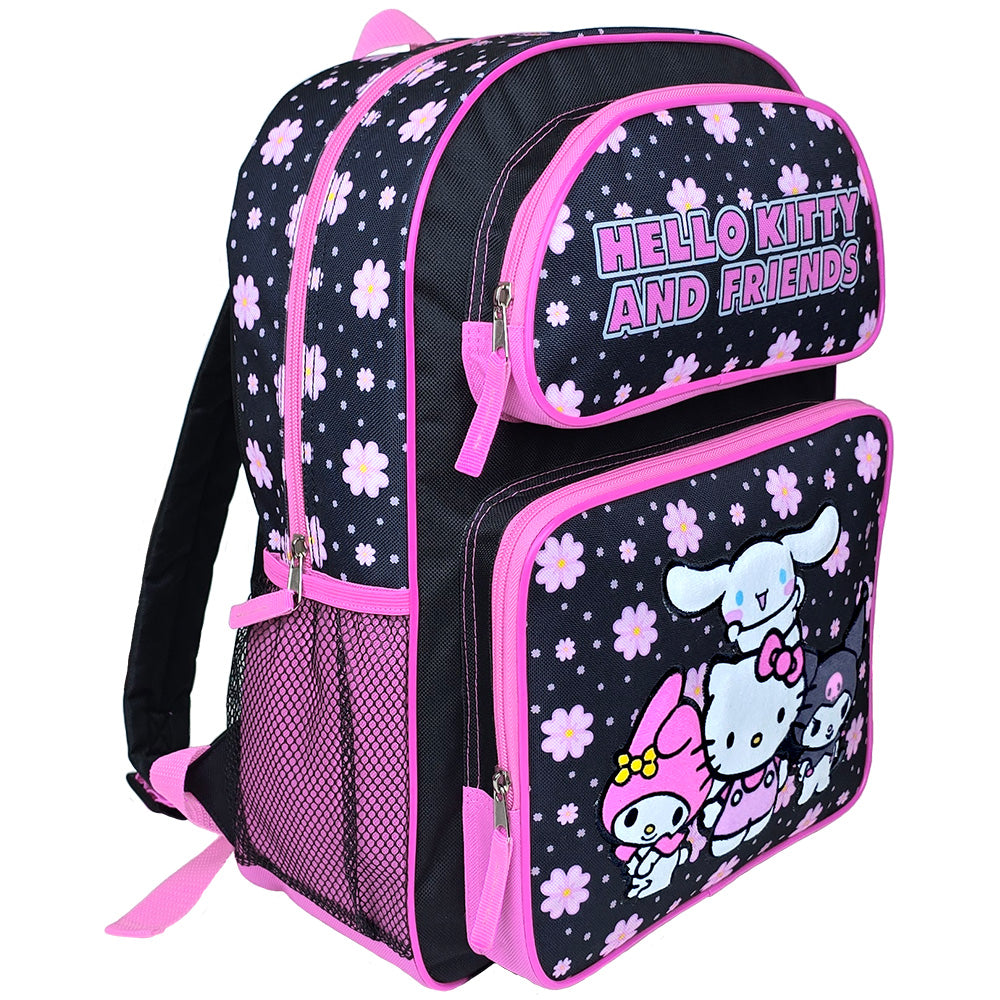 Hello Kitty & Friends My Melody, Kuromi & Cinnamoroll Large 16" Backpack – Black