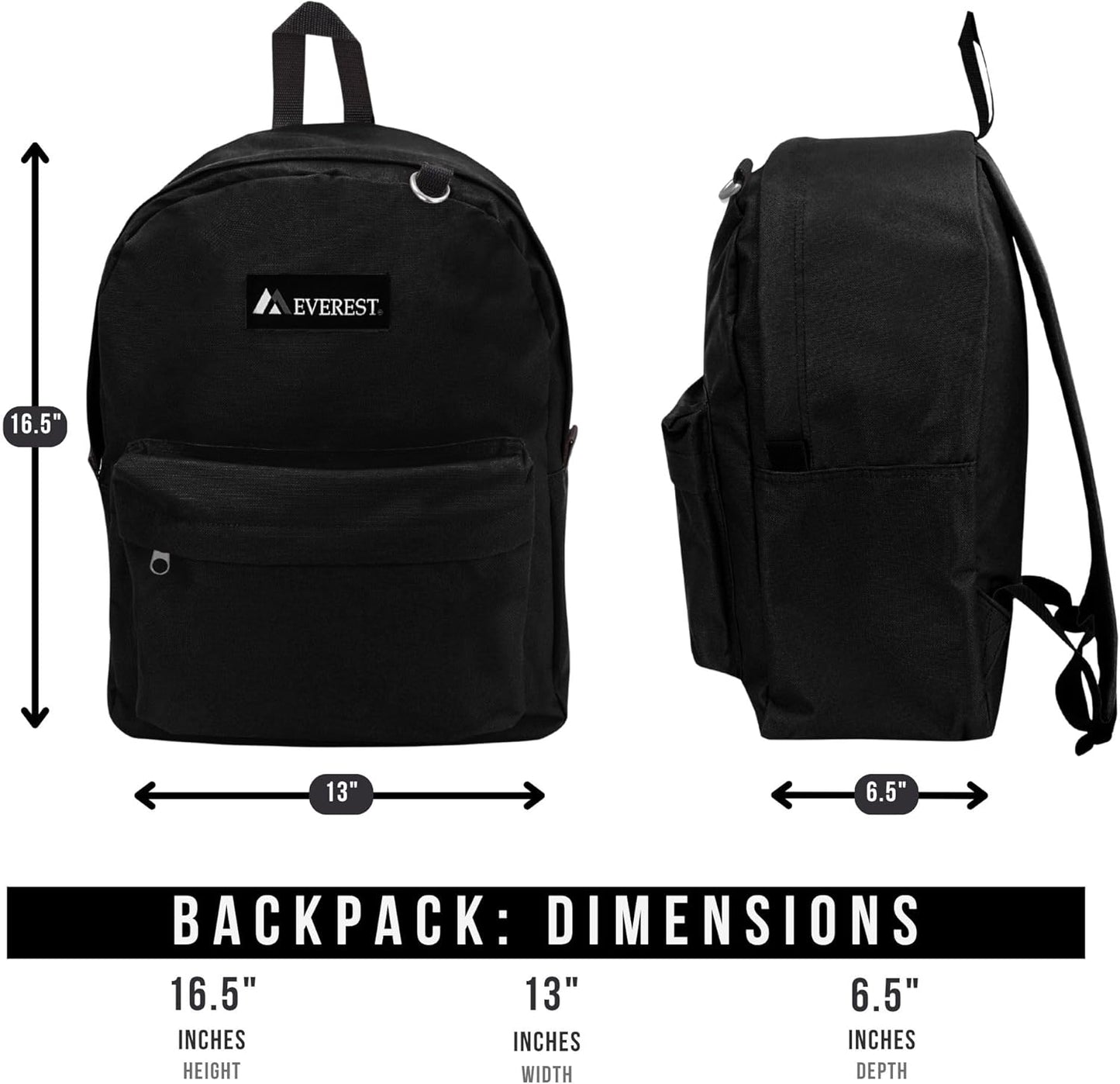 Everest Classic Backpack – Large, Black (Model: 2045CR-BK)