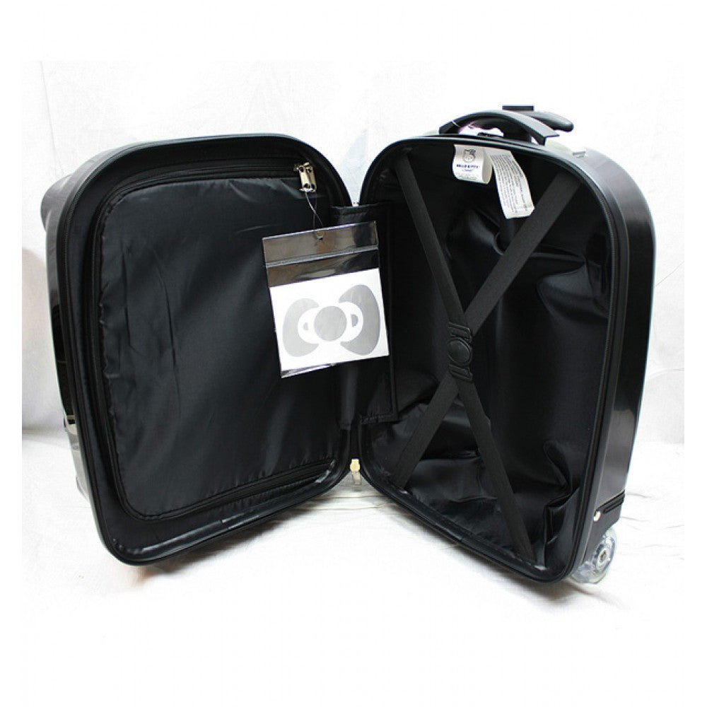 Hello Kitty 16" Rolling ABS Luggage Bag Hard Suit Case- Black Face Bow - GTE Zone