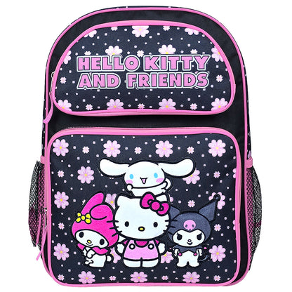 Hello Kitty & Friends My Melody, Kuromi & Cinnamoroll Large 16" Backpack – Black