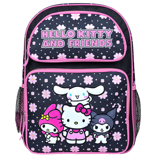 Hello Kitty & Friends My Melody, Kuromi & Cinnamoroll Large 16" Backpack – Black