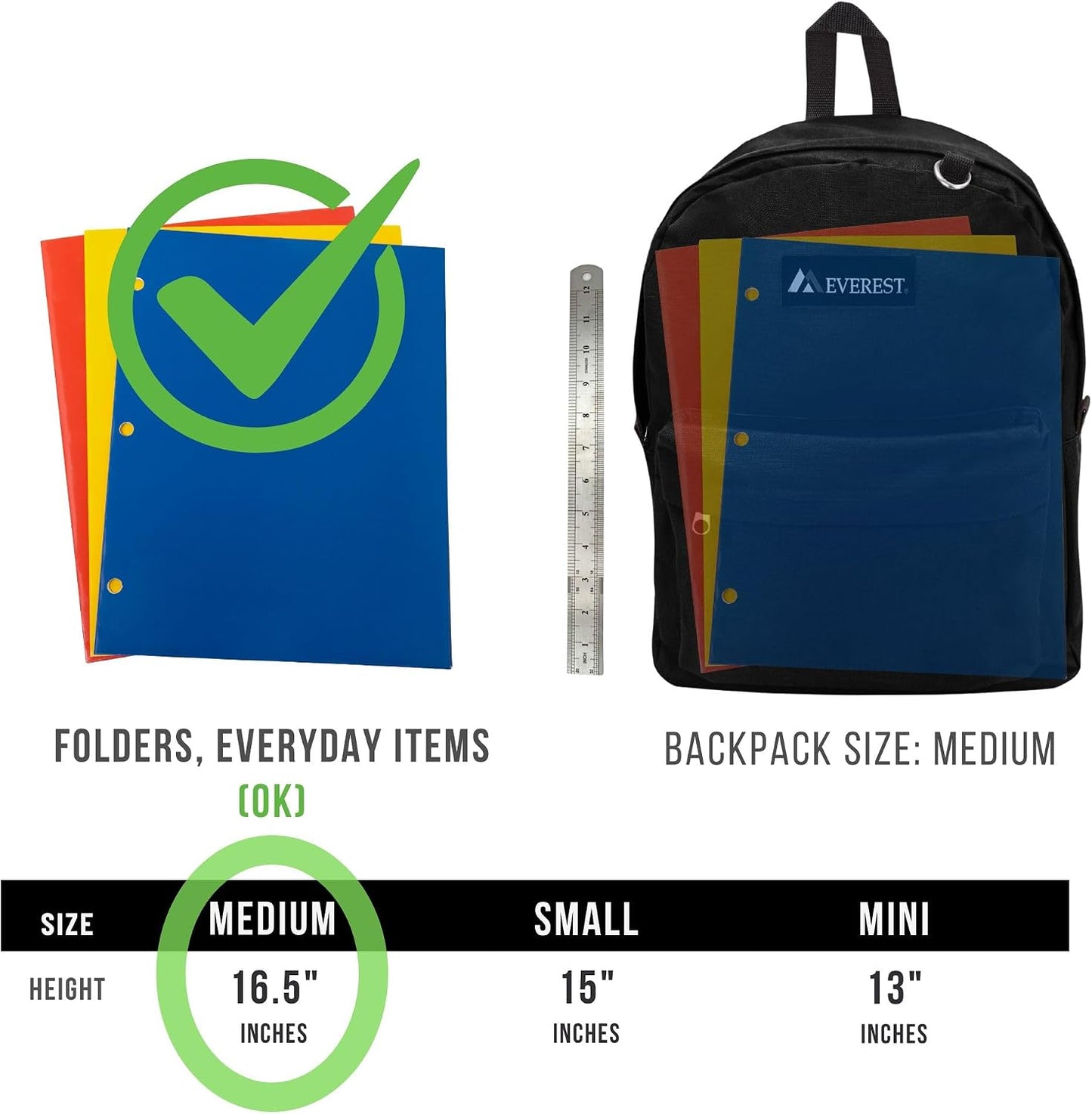 Everest Classic Backpack – Large, Black (Model: 2045CR-BK)