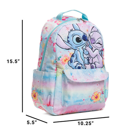 Disney - Wondapop - Stitch & Angel - 15.5” Nylon Backpack - Kids School Bag with Laptop Sleeve & Pockets