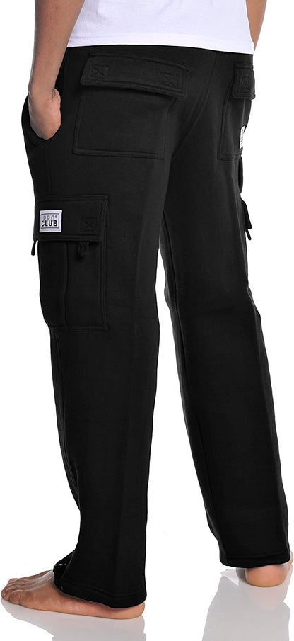 Pro Club Men's Heavyweight Fleece Cargo Pants (Black, Large)