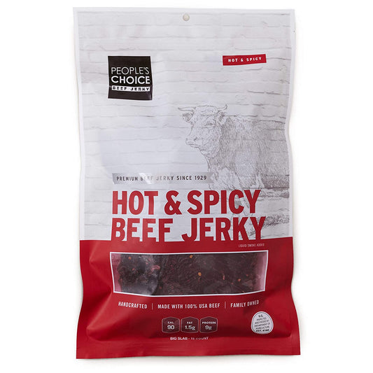 People's Choice Beef Jerky - Classic - Hot & Spicy - Big Slab - Whole Muscle Premium Cuts - Bulk Jerky Package - Thin Sheets - Low Sodium Low Salt High Protein Meat Snack - 15 Count, 1 Bag - GTE Zone