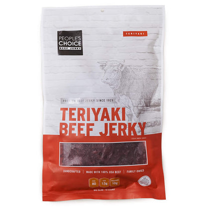 People's Choice Beef Jerky - Classic - Teriyaki - Big Slab - Whole Muscle Premium Cuts - Bulk Jerky Package - Thin Sheets - Low Sodium Low Salt High Protein Meat Snack - 15 Slabs, 1 Bag - GTE Zone